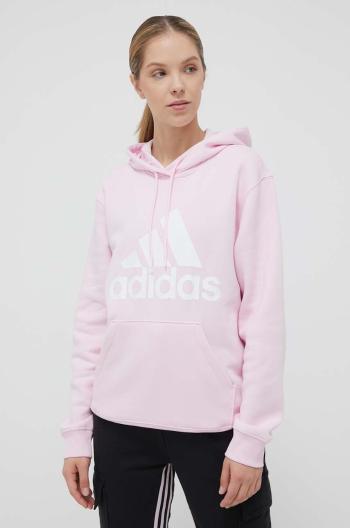 Mikina adidas dámska, ružová farba, s kapucňou, s potlačou