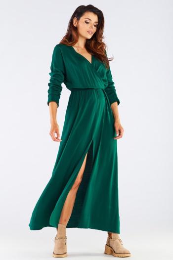 Zelené maxi šaty s rozparkom A454