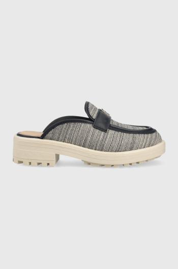 Šľapky Tommy Hilfiger TH WOVEN MULE LOAFER dámske, tmavomodrá farba, na podpätku, FW0FW07223