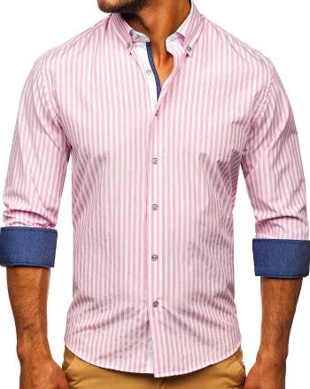 Ružová pánska prúžkovaná košeľa s dlhými rukávmi Bolf 20704
