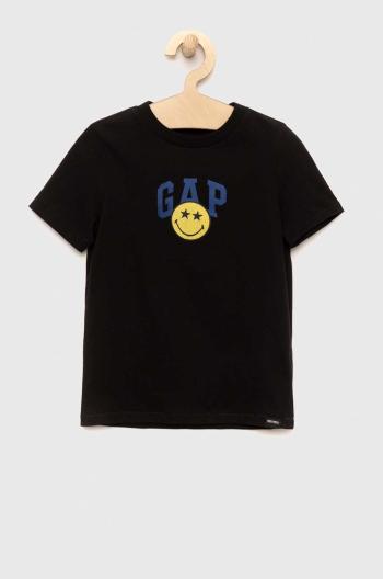 Detské bavlnené tričko GAP x Smiley čierna farba, s potlačou