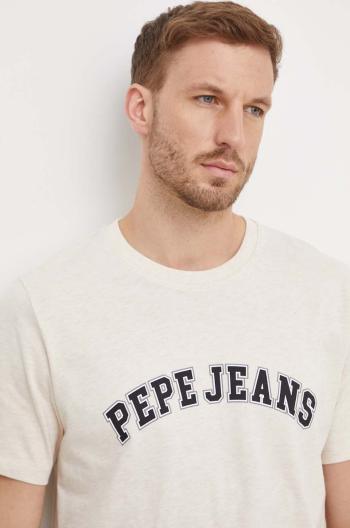 Bavlnené tričko Pepe Jeans CLEMENT pánske, béžová farba, s potlačou, PM509220