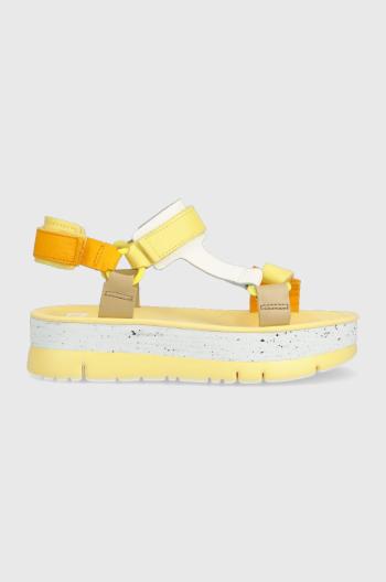 Kožené sandále Camper Oruga Up dámske, žltá farba, na platforme