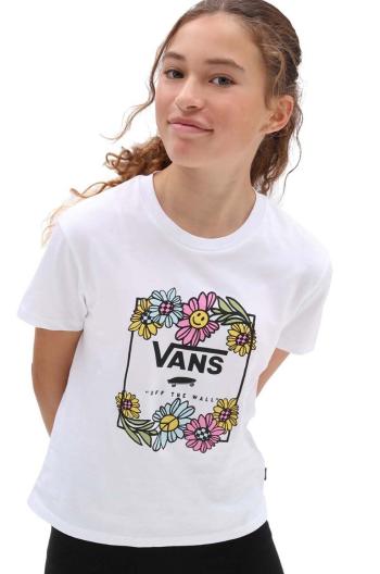 Detské bavlnené tričko Vans ELEVATED FLORAL CREW White biela farba, s potlačou