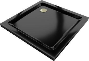 MEXEN/S - Flat sprchová vanička štvorcová slim 90 x 90 cm, černá + zlatý sifón 40709090G