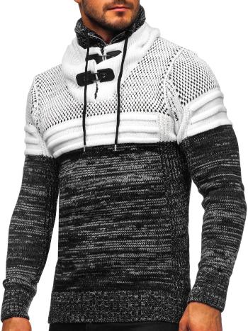Čierny hrubý pánsky sveter so stojačikovým golierom Bolf 2058