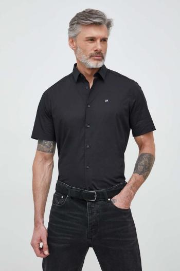 Košeľa Calvin Klein pánska, čierna farba, regular, s klasickým golierom