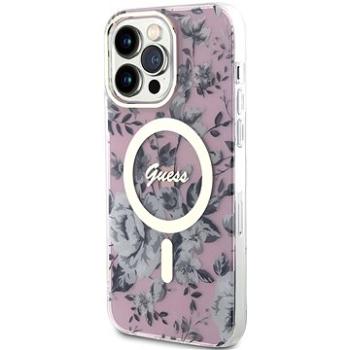 Guess PC/TPU Flowers IML MagSafe Kompatibilný Zadný Kryt na iPhone 14 Pro Max Pink (GUHMP14XHCFWSP)