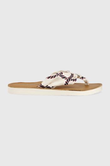 Žabky Tommy Hilfiger TH ELEVATED BEACH SANDAL PRINT dámske, biela farba, na plochom podpätku, FW0FW07164