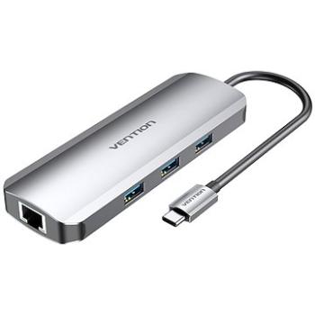 Vention Type-C (USB-C) to HDMI/3× USB3.0/RJ45/SD/TF/3,5 mm/PD 0,15 m Gray Aluminum Alloy T (TOLHB)