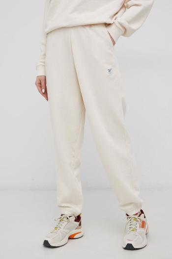 Bavlnené nohavice Reebok Classic H49295 dámske, krémová farba, jednofarebné