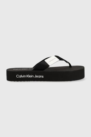 Žabky Calvin Klein Jeans FLATFORM FLIPFLOP dámske, čierna farba, na platforme, YW0YW00993