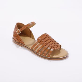Blancheporte Ploché kožené remienkové sandále karamelová 36