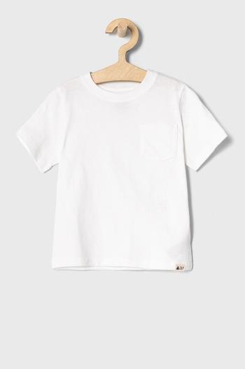 Detské bavlnené tričko GAP biela farba, jednofarebné