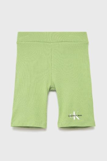 Detské krátke nohavice Calvin Klein Jeans zelená farba, s potlačou,