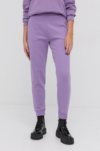 Bavlnené nohavice Boss dámske, fialová farba, jednofarebné