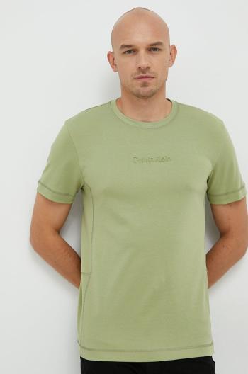 Bavlnené tričko Calvin Klein zelená farba, jednofarebné