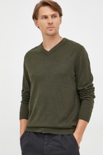 Bavlnený sveter GAP pánsky, zelená farba, tenký,