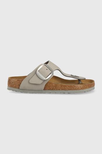 Kožené žabky Birkenstock Gizeh dámske, šedá farba, na plochom podpätku