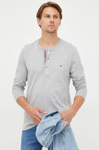 Tričko s dlhým rukávom Tommy Hilfiger pánske, šedá farba, jednofarebné