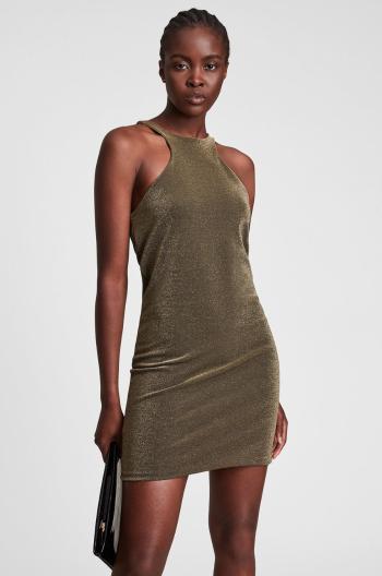 Šaty AllSaints zlatá farba, mini, priliehavá