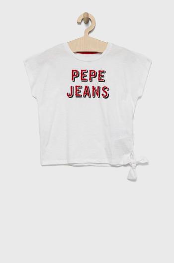 Detské bavlnené tričko Pepe Jeans biela farba,