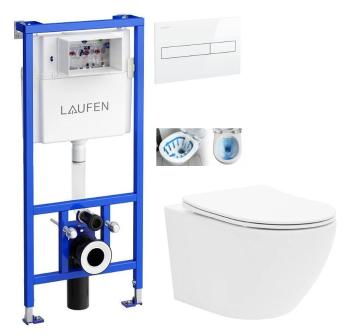 LAUFEN Rámový podomietkový modul CW1 SET s bielym tlačidlom + WC CALANI Loyd + SEDADLO H8946600000001BI LO1