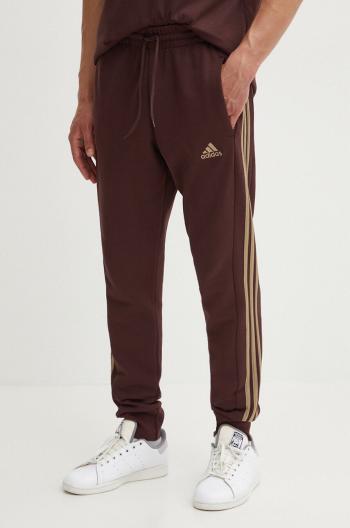 Bavlnené tepláky adidas Essentials hnedá farba, s nášivkou, IW7681