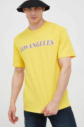 Bavlnené tričko Jack & Jones žltá farba, s potlačou