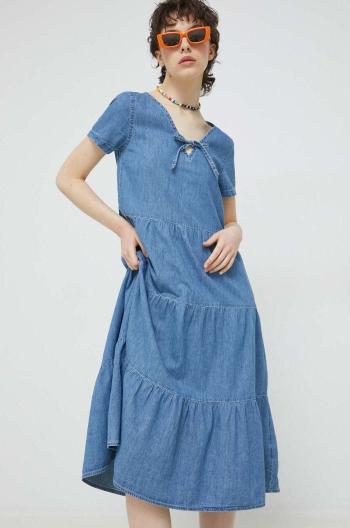 Rifľové šaty Tommy Jeans midi, áčkový strih