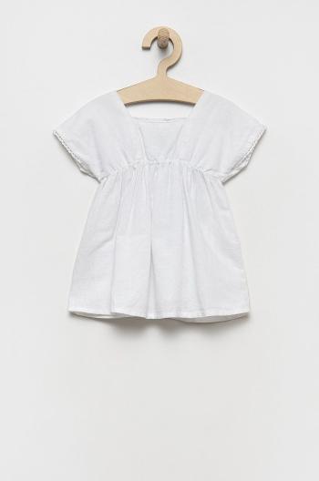 Dievčenské ľanové šaty United Colors of Benetton biela farba, mini, áčkový strih