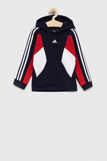 Detská mikina adidas U 3S CB HOODIE tmavomodrá farba, s kapucňou, vzorovaná