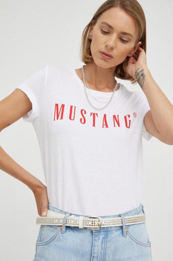Bavlnené tričko Mustang biela farba,