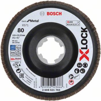 Bosch Accessories 2608621765 Lamelový disk X-LOCK, kovový, so zahnutým dizajnom, G 80, X571, 115 mm, K80 Priemer 115 mm