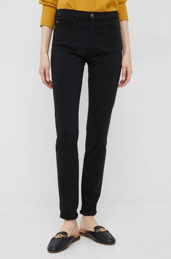 Nohavice Emporio Armani dámske, čierna farba, priliehavé, stredne vysoký pás