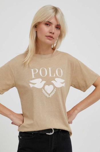 Bavlnené tričko Polo Ralph Lauren béžová farba