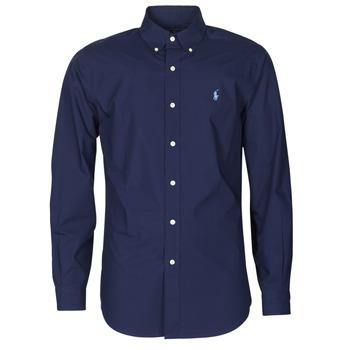 Polo Ralph Lauren  Košele s dlhým rukávom CHEMISE AJUSTEE EN POPLINE DE COTON COL BOUTONNE  LOGO PONY PLAY  Námornícka modrá