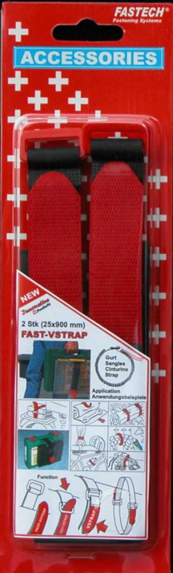 FASTECH® 689-330C pásik so suchým zipsom s popruhom háčiková a flaušová časť (d x š) 900 mm x 25 mm čierna, červená 2 ks