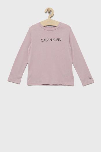 Detská bavlnená košeľa s dlhým rukávom Calvin Klein Jeans ružová farba, s potlačou