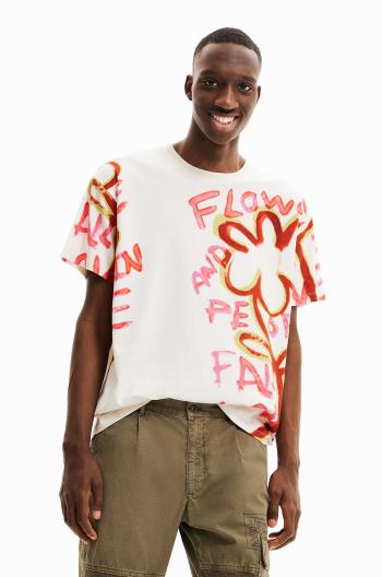 Detské bavlnené tričko Desigual béžová farba, vzorované