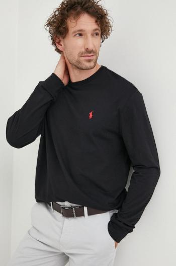 Bavlnené tričko s dlhým rukávom Polo Ralph Lauren čierna farba, jednofarebné