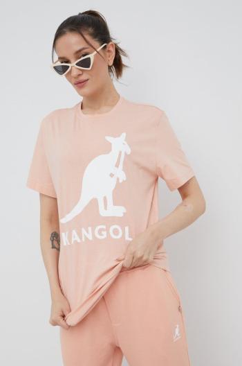 Bavlnené tričko Kangol ružová farba,