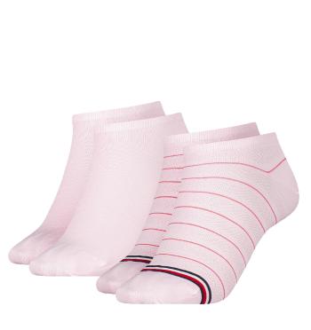 TOMMY HILFIGER - 2PACK TH stripes preppy pink členkové ponožky-35-38