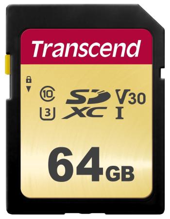 TRANSCEND SDXC karta 64GB 500S, UHS-I U3 V30 (R:95/W:60 MB/s)