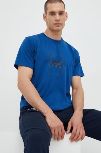 Tričko Helly Hansen pánske, modrá farba, s potlačou