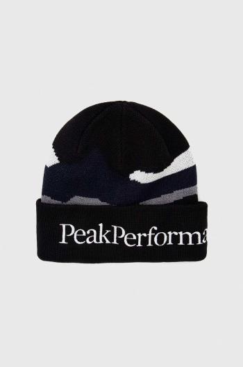 Vlnená čiapka Peak Performance čierna farba, z hrubej pleteniny, vlnená