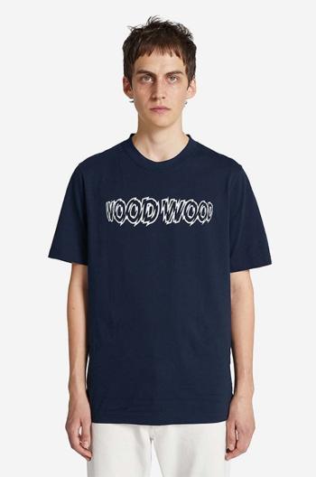 Bavlnené tričko Wood Wood Bobby Shatter Logo T-shirt pánsky, tmavomodrá farba, s potlačou