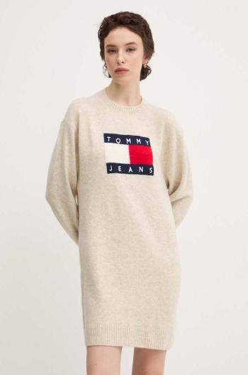 Šaty s prímesou vlny Tommy Jeans béžová farba, mini, oversize, DW0DW18719