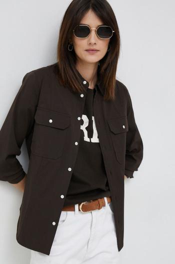 Košeľa Polo Ralph Lauren dámska, hnedá farba, regular, s klasickým golierom