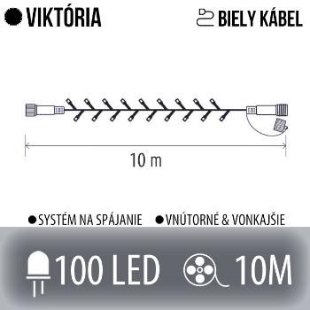 Viktória spojovateľná led svetelná reťaz vonkajšia - 100led - 10m studená biela - biely kábel